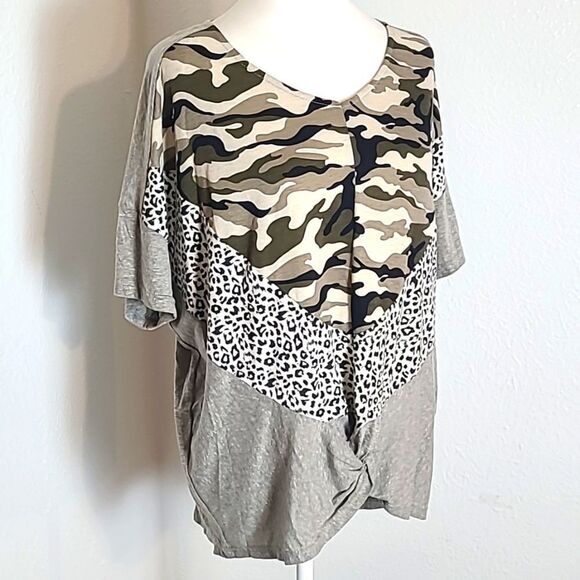 Gigio Tan Top, Camouflage & Leopard Print Accents & Cinched Knot, Size Small,NWT - Picture 8 of 10